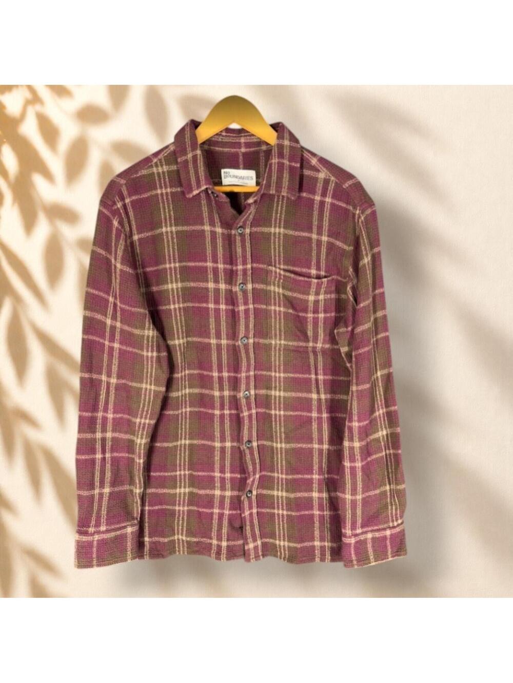 NoBo Shirt Men M Medium Purple Plaid Button Up Collared Long Sleeve Pockets